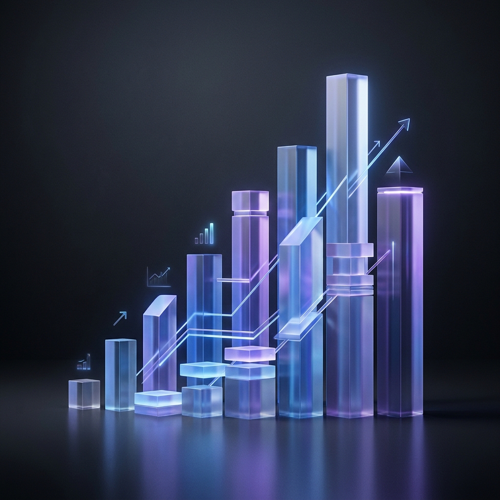 Abstract data-driven price bars rising, representing a defensible pricing position against competitors.